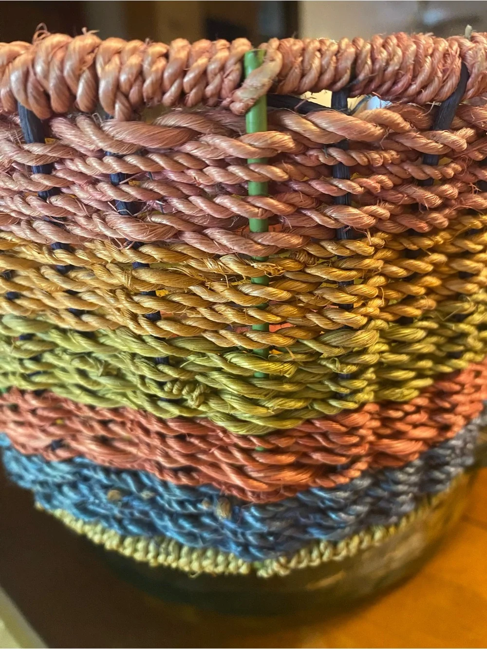 Flower Shaped Woven Basket Bowl Multicolor Rainbow Rope Decorative Storage Tray